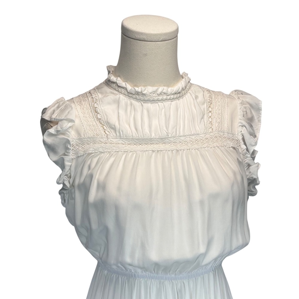 A Loves A Tiered Midi Dress Women S White Lace Trim Ruffle Cottagecore Boho - Picture 3 of 8
